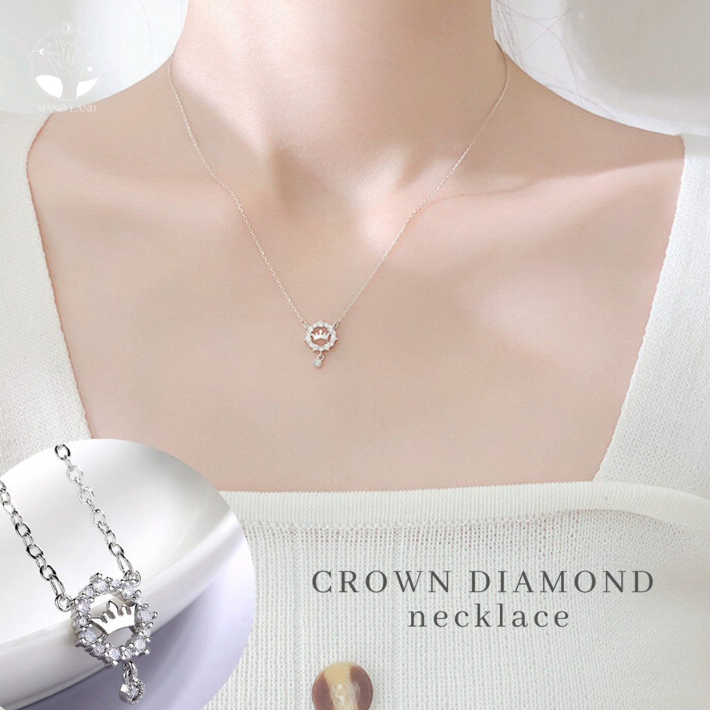 MNL💗CROWN DIAMOND ดีไซน์เป็นมงกุฎอย่างเลิศ สร้อยคอพร้อมจี้ แฟชั่นเงินแท้ เครื่องประดับผู้หญิง สไตล์ม