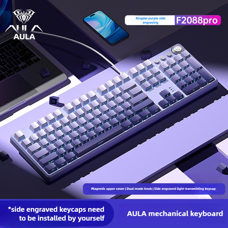 AULA F2088pro Tri Mode Mechanical Keyboard บลูทูธแกะสลักด้านข้าง 108 คีย์เหมาะสําหรับเกม Esports และ