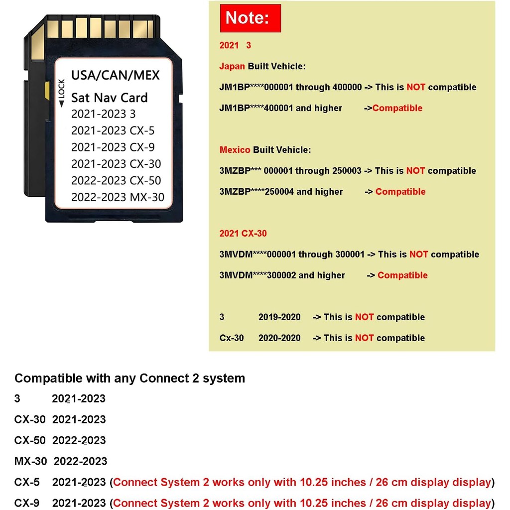 Willyon การ์ดนําทางอัปเดตล่าสุดเข้ากันได้กับปี 2021-2023 3 / CX-5 / CX-9 / CX-30 / CX-50, 2022-2023 