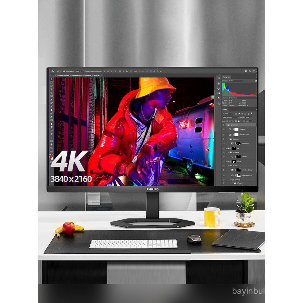 Philips 32 นิ้ว 4K Monitor หน้าจอคอมพิวเตอร์องค์ประกอบสํานักงานที่ชัดเจนเป็นพิเศษ 27 ออกแบบ HD 32E1N