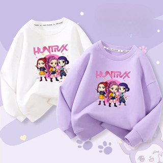 hoodies pullover สีชมพูน่ารักสำหรับเด็กหญิง ลาย K-pop และ Hu…