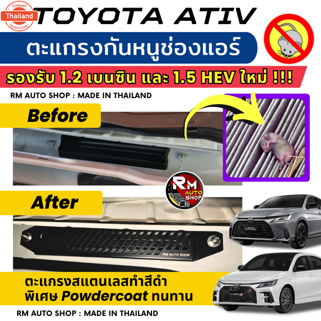 เจ้าเเรก ตะแกรงกันหนู TOYOTA YARIS ATIV , ATIV HEV กันหนู ATIV year 2023 -2025 วัสดุสแตนเลส ยึดน๊อต 