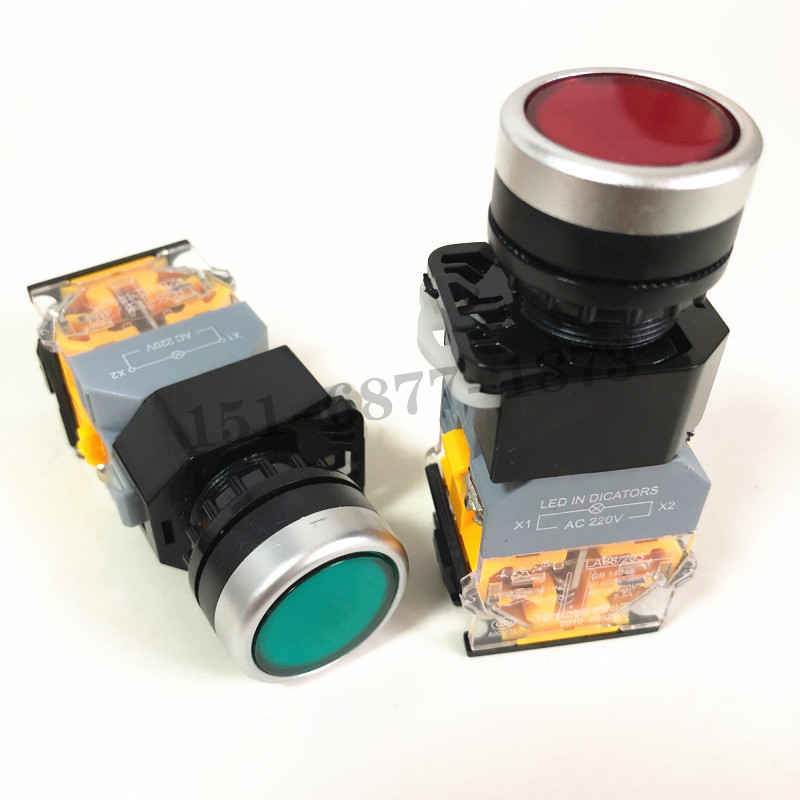 Jiangyin Changjiang LA38-11D/203 พร้อมปุ่มไฟหัวแบน Self-Reset สวิตช์ล็อคตัวเอง 220V 24V