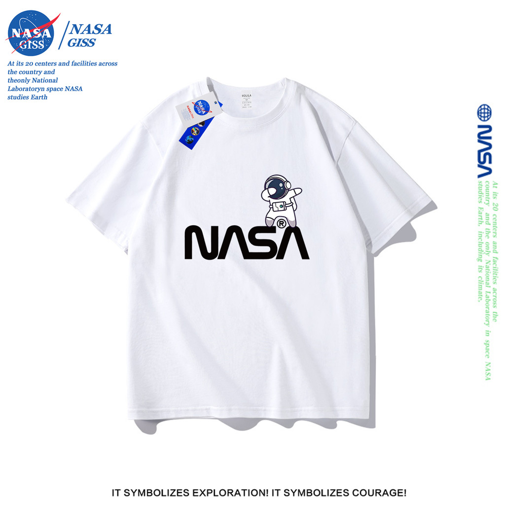 NASA เสื้อยืดชายหญิงแขนสั้น สตรีทฮิปฮอป summer nasalogg พิมพ์ลาย คอตตอน คอกลม หล