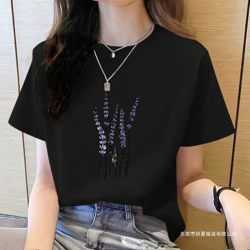 ฤดูร้อนผู้หญิงพิมพ์เสื้อยืดลายแขนสั้น 2025CCXX18 แขนสั้นลาเวนเดอร์ NEWt เสื้อหลวมผู้หญิงคุณภาพสูง 20