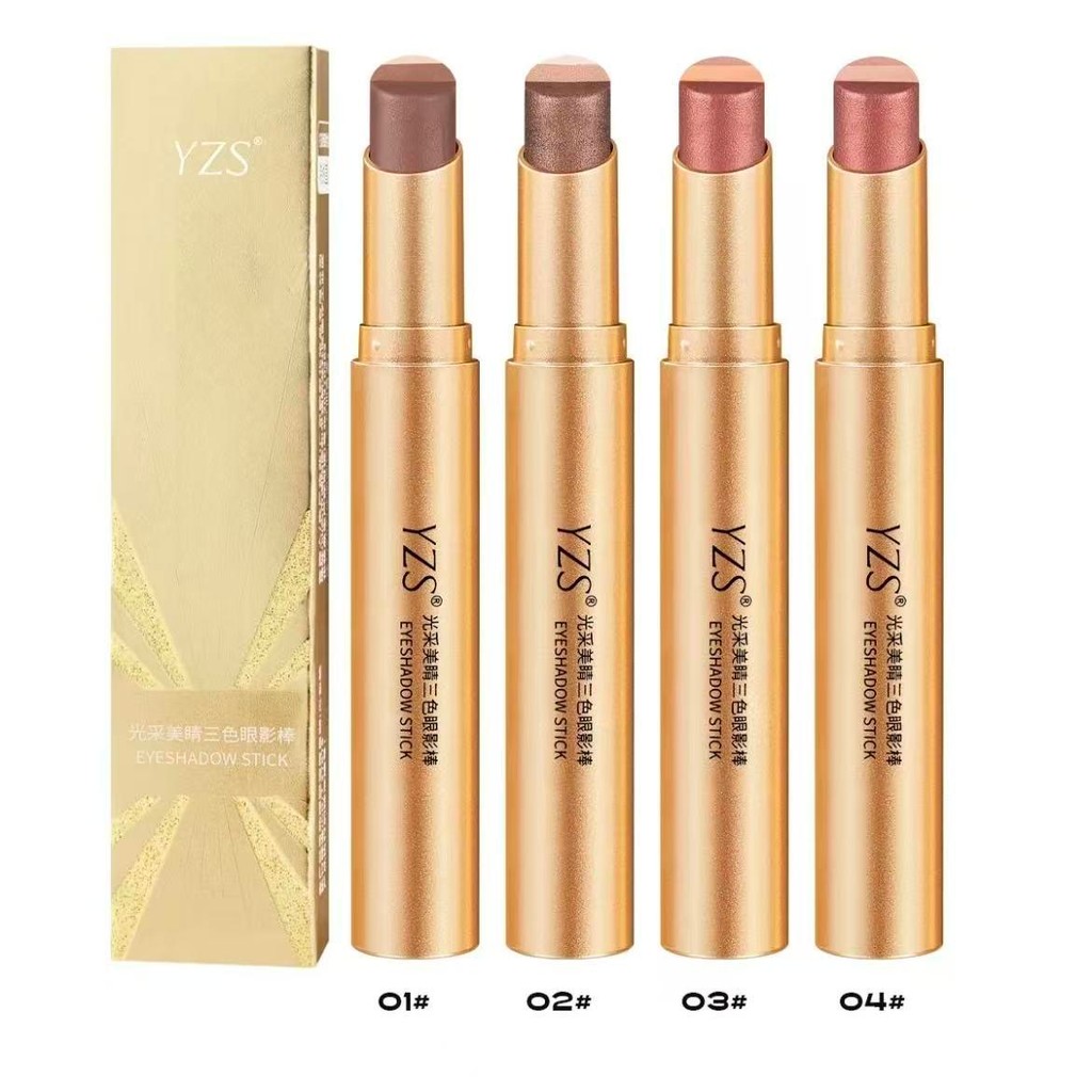 อายแชโดว์สติ๊กสามสีเพชรทอง/อายแชโดว์สติ๊กกันน้ำกลิตเตอร์เพื่อความงาม/อายแชโดว์อเนกประสงค์กันน้ำติดทนนาน