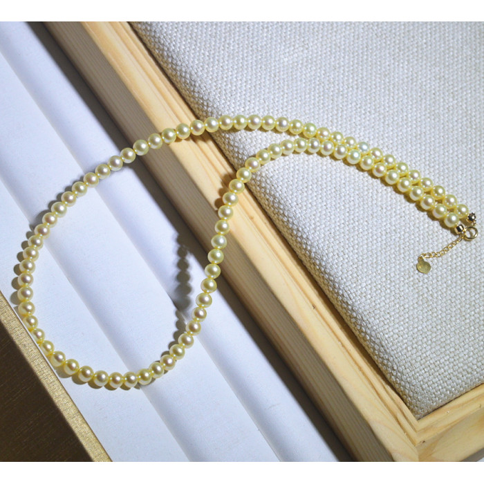 สร้อยคอมินิคลาวิกอลIGHT GOLD ดีไซน์จากเม็ดแท่งไข่มุก.akoyaนำเข้า