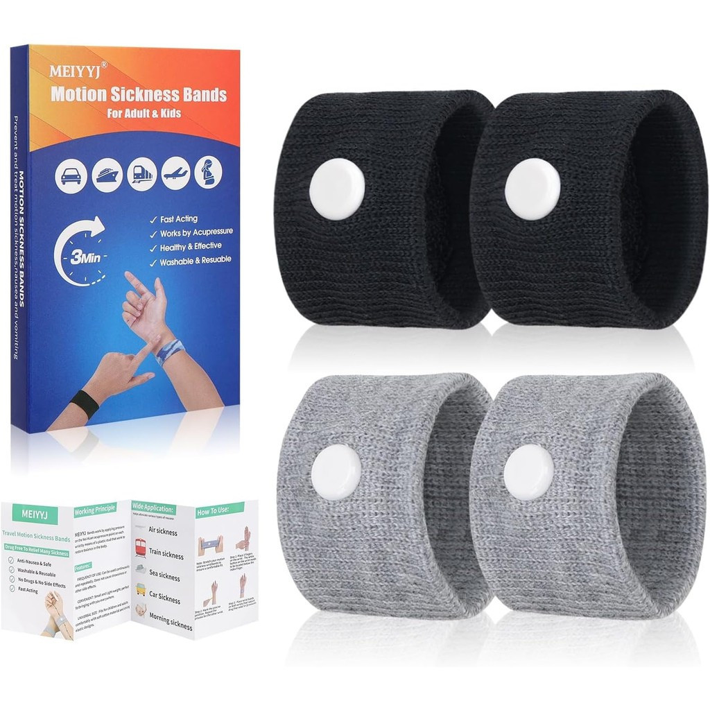 2 Pairs Car Motion Sickness Wristbands Acupressure Nausea Relief Band for Morning Sickness Sea Trave