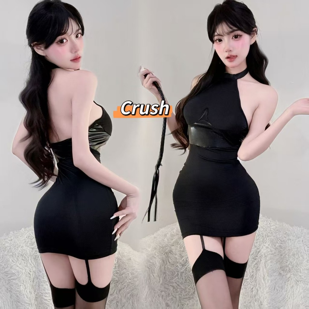 Crush💘ชุดเดรสดำสุดเซ็กซี่ กระโปรงรัดรูป ดีไซน์คล้องคอ เปิดหลัง คอสเพลย์สำหรับสาวฮอต 🛒พร้อมส่งจากไทย (ฺQY-04)