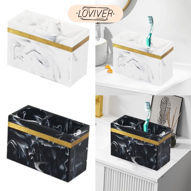 LOVIVER ที่ใส่แปรงสีฟันแปรงแต่งหน้า 2 ช่องห้องน้ําจัดเก็บสําหรับสํานักงานยาสีฟันเคาน์เตอร์โต๊ะแปรงสีฟัน