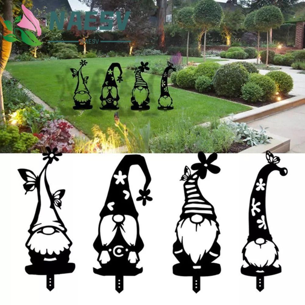 ป้าย NAESV Gnome, 2D Acrylic Garden Gnomes Stake, Gnome Silhouette สาขา Black Hollow Out Gnome Groun