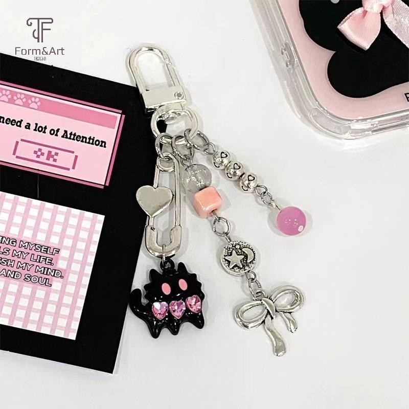 Form & Art Y2k Black Cat Key Chain Sweet Cool ลูกแมวจี้หูฟัง Charm กระเป๋าตกแต่งรถ Key แหวน FA