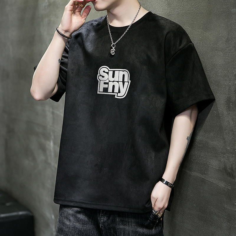 COD 2025 Real Shot 2024 Summer New Loose Deer Leather Short Sleeve T-Shirt Men Versatile Stretch Hal