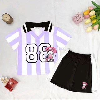 PINKชุดเซ็ทเด็กกีฬาคอปก ขาสั้น ลายสุดฮิต เนื้อผ้าใส่สบาย ระบายอากาศดี