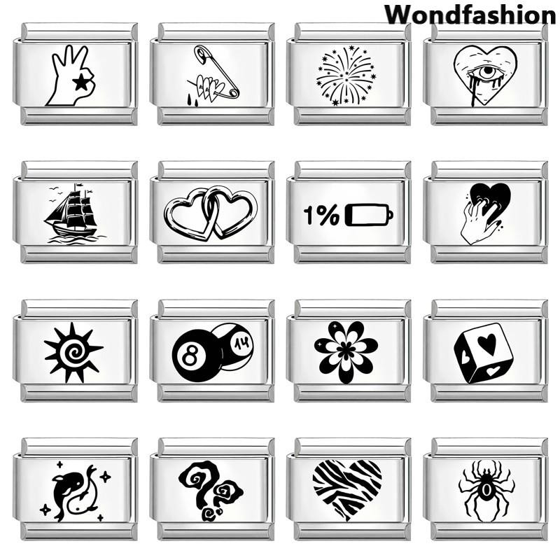 สร้อยข้อมือ charm แกะสลักรักดอกไม้อิตาเลียน สแตนเลส DIY เหมาะสำหรับการตกแต่งสไตล์เรโทร