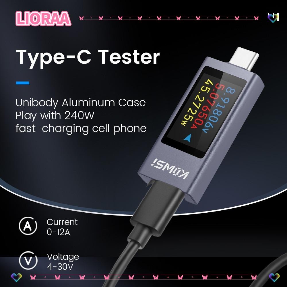 ลิโรร่า‌เครื่องวัดกระแสไฟฟ้าและแรงดันไฟฟ้า, DC 4-30V 0-12A PD Power Meter Tester, Type-C KWS-2303C แ