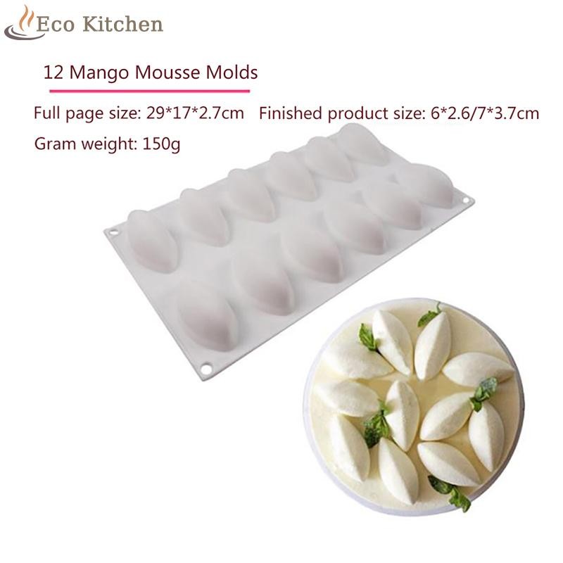 [Eco Kitchen] 12 Cavity Silicone Cake Fondant Mold Form Quynelle Shaped Mould Mousse Cake Tool [ใหม่