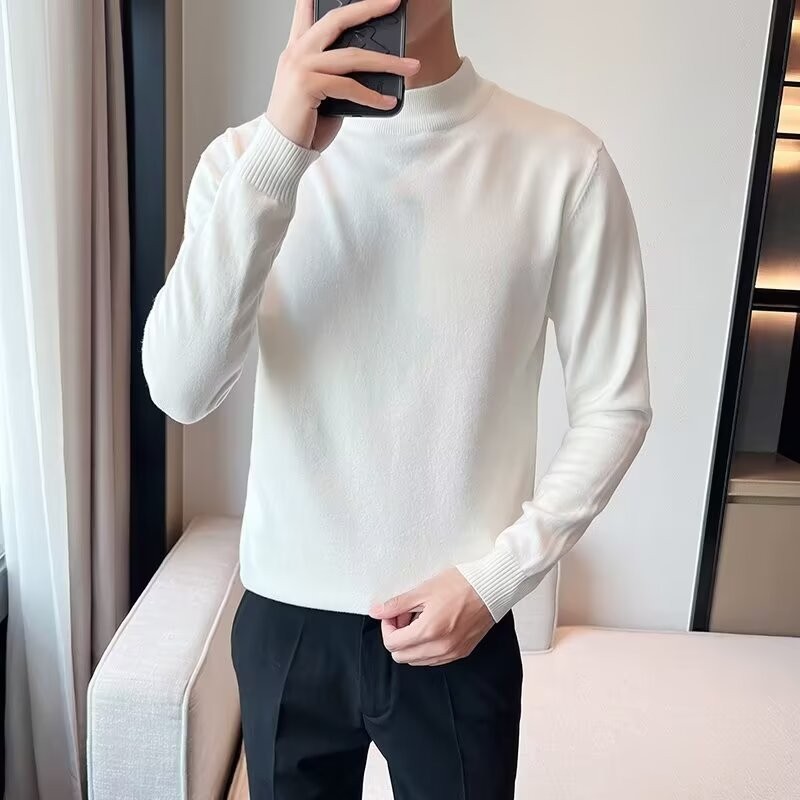 2025 NEW Men's Sweater Men's Style 2025 Autumn Winter New Half Turtleneck Knitted Sweater Base Shirt