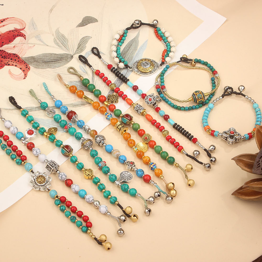 สร้อยข้อมือถักสีเขียวขุ่น แบบฉบับทิเบตนำเสนอสไตล์ย้อนยุคและชนเผ่า Nepali