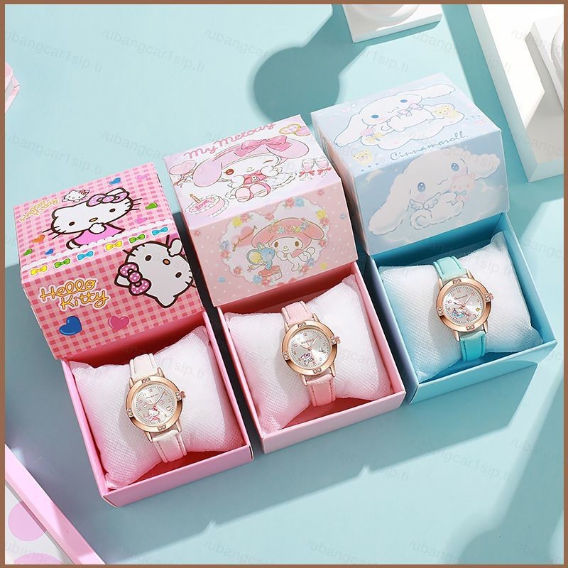 นาฬิกากาตูน Sanrio แบบควอตซ์สำหรับเด็ก เหมาะทำเป็นของขวัญวันเกิดให้ลูกสาว ลาย Kitty และ Kuromi