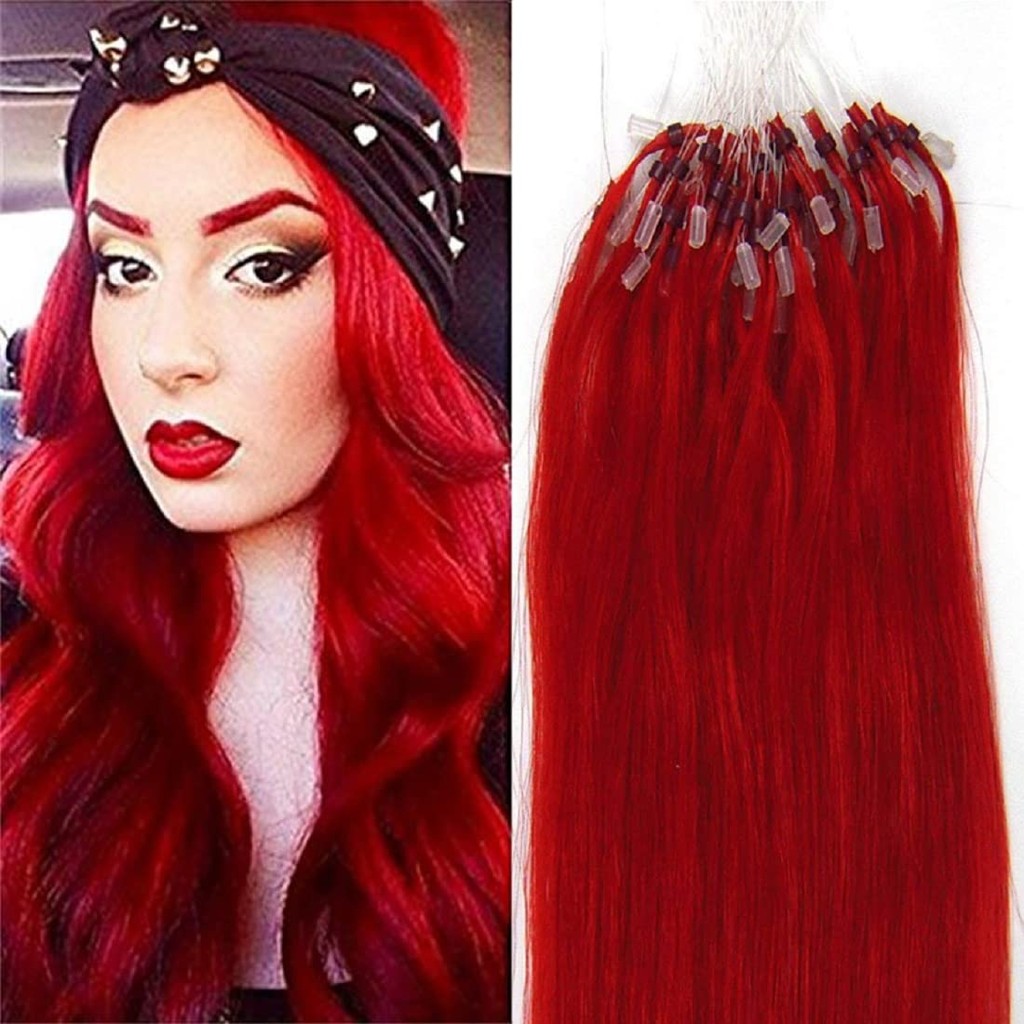 ต่อผมมนุษย์แท้ แบบไมโครริง สีแดง ขนาด 20 นิ้ว