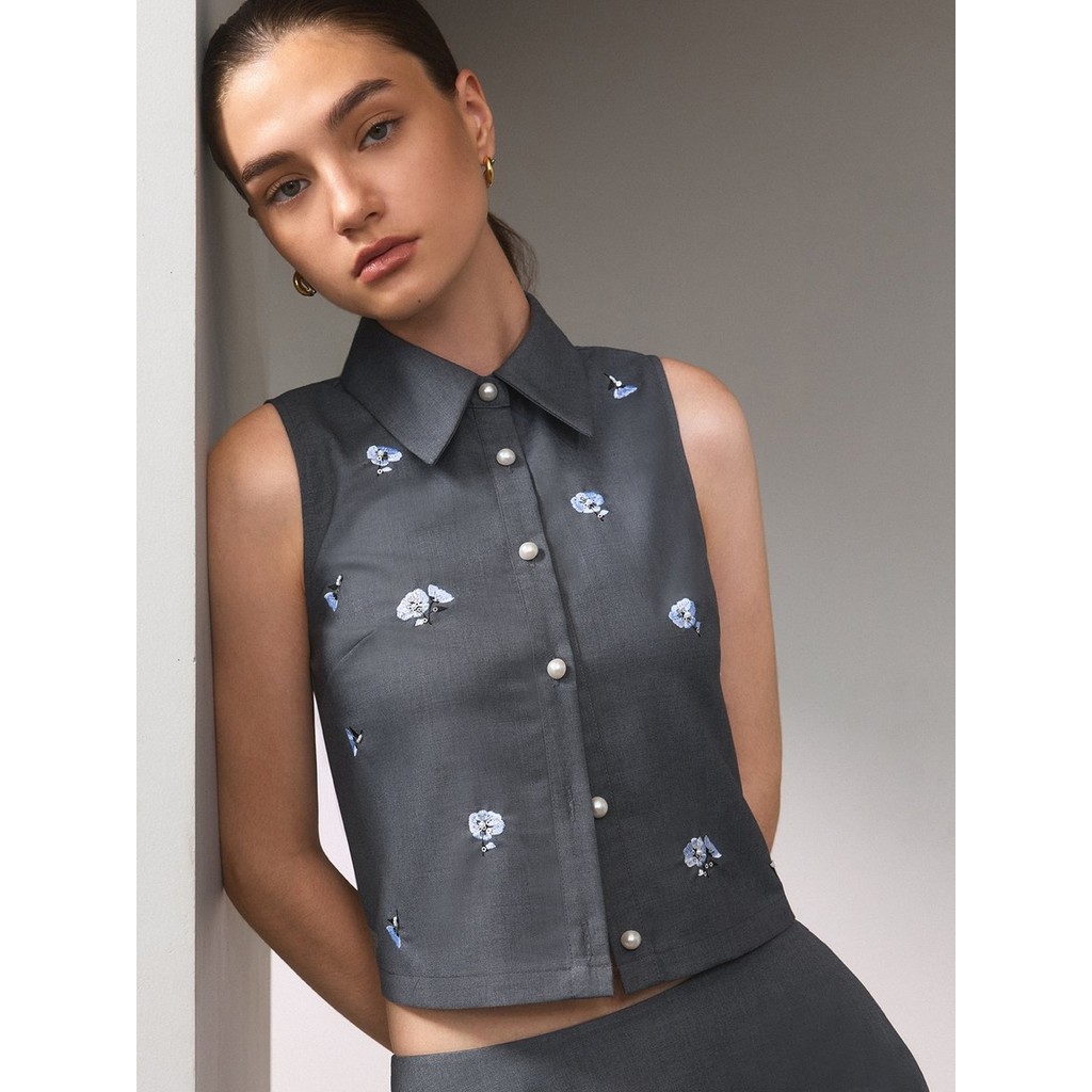 [Pomelo] Pomelo. x Janesuda เสื้อปักลายดอกไม้ / Pomelo. x Janesuda Embroidered Floral Top