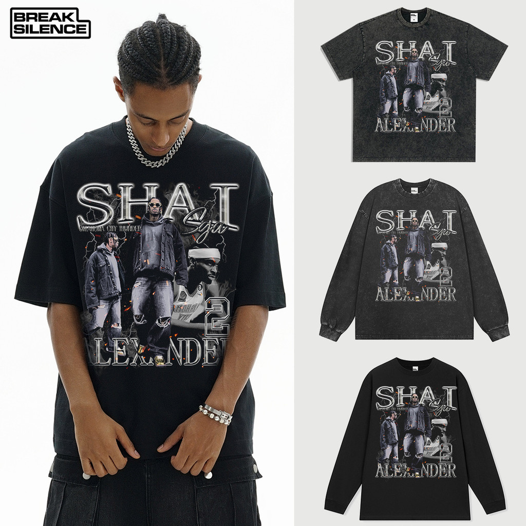 【หลวมและระบายอากาศ👕】 SGA SHEY SHAI สไตล์อเมริกันถนนวินเทจพิมพ์เสื้อยืดแขนสั้นฤดูร้อนใหม่คอเล็ก ๆ น้อ