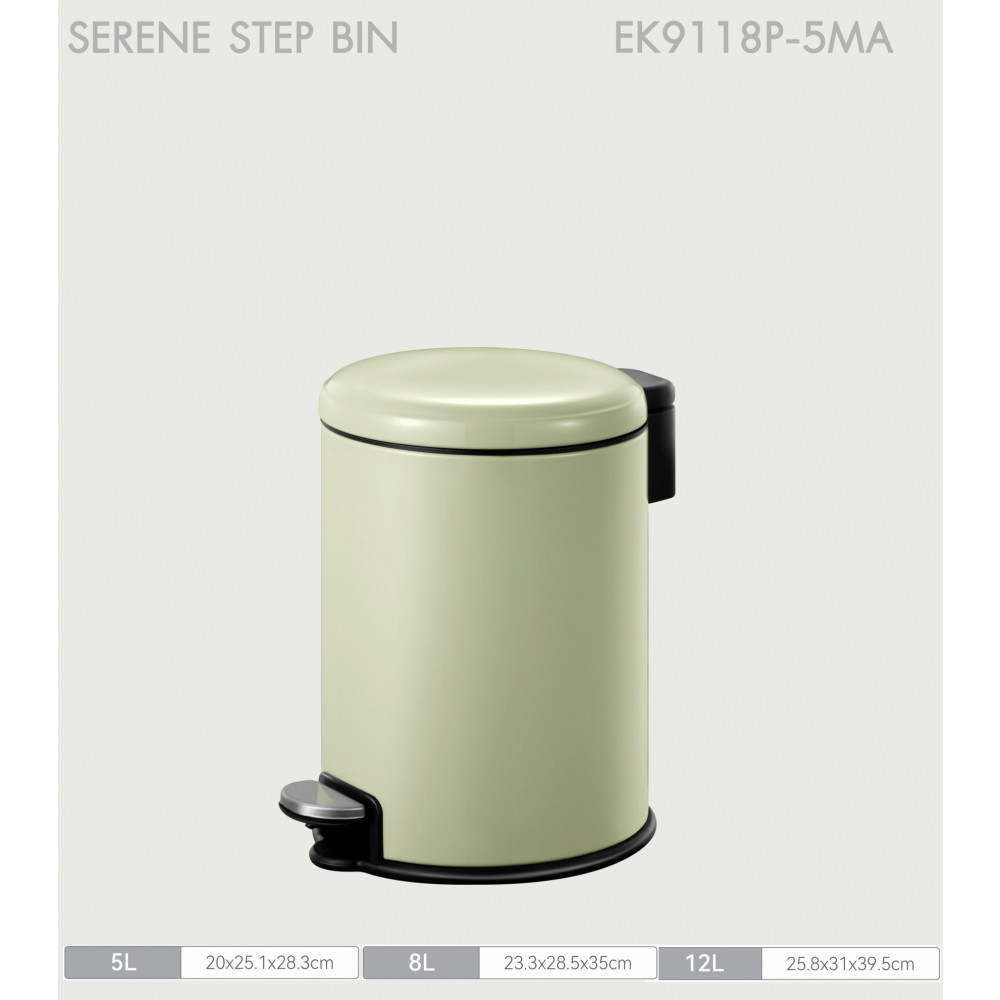 GlobalHouse EKO ถังขยะเหล็กเคลือบขาเหยียบทรงกลม 5 ลิตร รุ่น SERENE EK9118P-5MA ขนาด 20x25.40x28.20 ซม. สีเขียวอ่อน