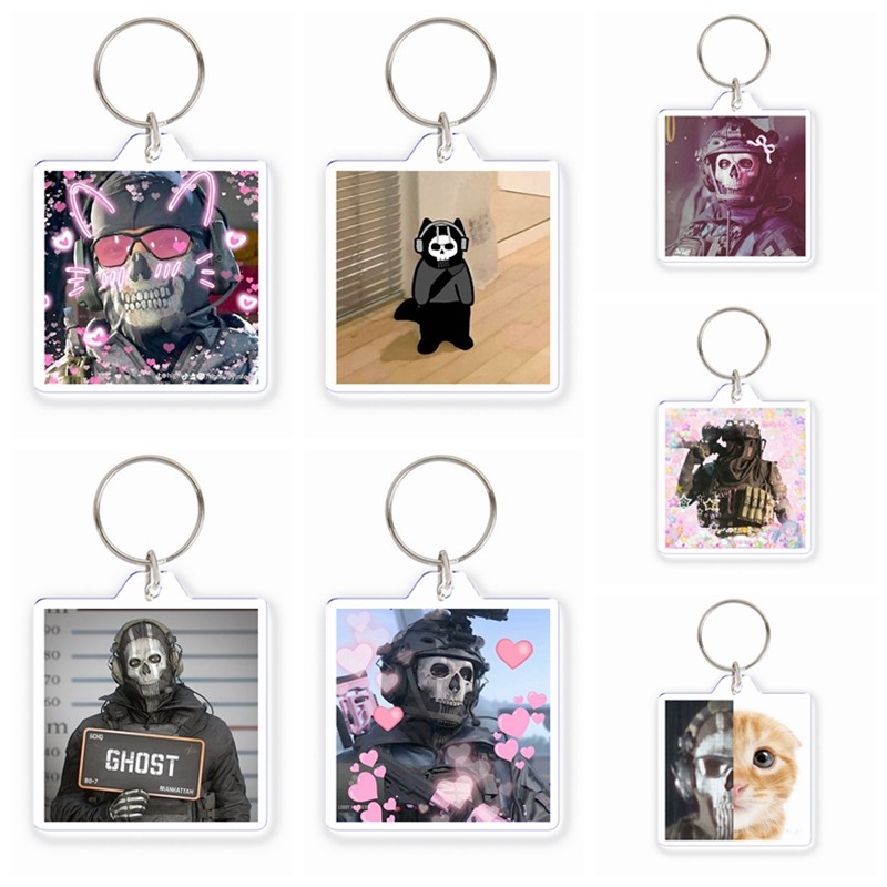 เกม Call of Duty สีชมพู Konig Ghost อะนิเมะพวงกุญแจอะคริลิคสีชมพู Bow Konig ความงามพวงกุญแจกระเป๋าตก