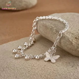 COD💖สร้อยข้อมือกระดิ่งผีเสื้อสีเงิน สไตล์เกาหลี แสงหรูหรา เครื่องประดับแฟชั่น เพื่อผู้หญิง ปรับขนาดได้-Lune