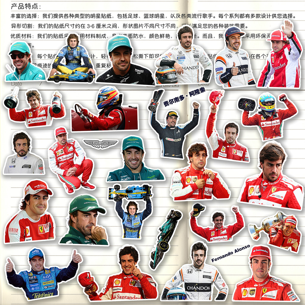Fernando Alonso Sticker HD F1 Rider Fernando Alonso สติ๊กเกอร์ตกแต่งวัสดุ