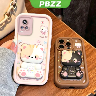 เคสสําหรับ vivo v20 PRO v20se v23e v23 v21 v21e 5G เคสโทรศัพท์ Softcase ซิลิโคนกันกระแทกใหม่ออกแบบความงามพร้อมที่วาง 360° กระจกแต่งหน้า แมวน่ารัก สําหรับเด็กผู้หญิง JTXMMZJ
