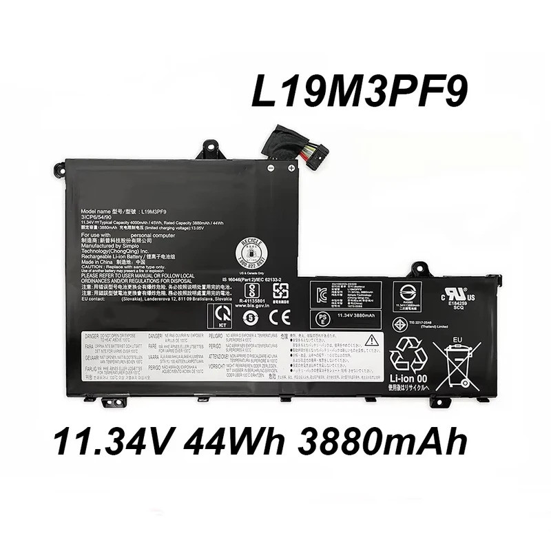 L19M3PF9 11.34V 44Wh 3880mAh แบตเตอรี่แล็ปท็อปสําหรับ Lenovo Thinkbook 14-IIL 14-IML 15-IIL 15-IML 2