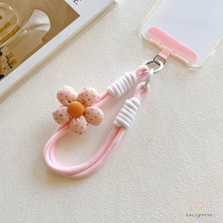สายคล้องโทรศัพท์ลายดอกไม้จุด ป้องกันการสูญหาย พวงกุญแจห้อยโทรศัพท์ สายคล้องข้อมือ ถักทอมือ -CY