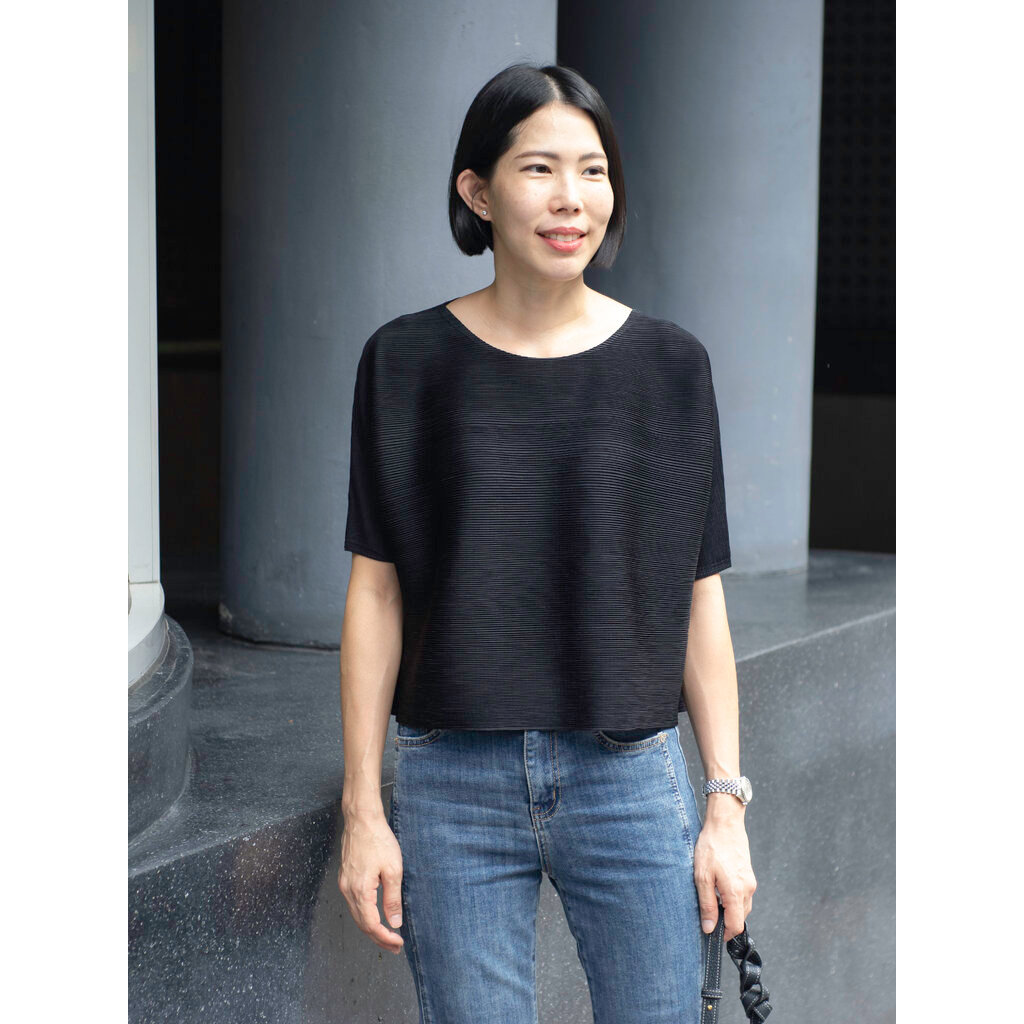 อก42(ทรงเล็ก) ยาว19 นิ้ว 2MUAY GM15029 เสื้ออัดพลีท SHORT SLEEVE PLEATED TOP 28 สี FREE SIZE