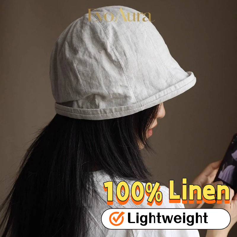 100% ผ้าลินินขนาดเล็ก Brim Bucket หมวก Niche สไตล์บางขนาดเล็กขนาดเล็ก High-End อ่างล้างหน้าหมวกไม่มีน้ําหนักผู้หญิงสไตล์