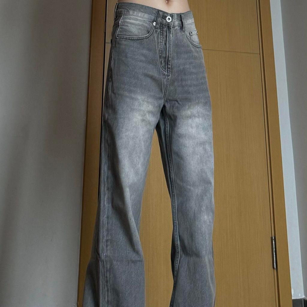 American High Street Street Wear Distressed สีดําสีเทาเล็กน้อยกางเกงยีนส์ผู้ชาย High Street Slim-fit