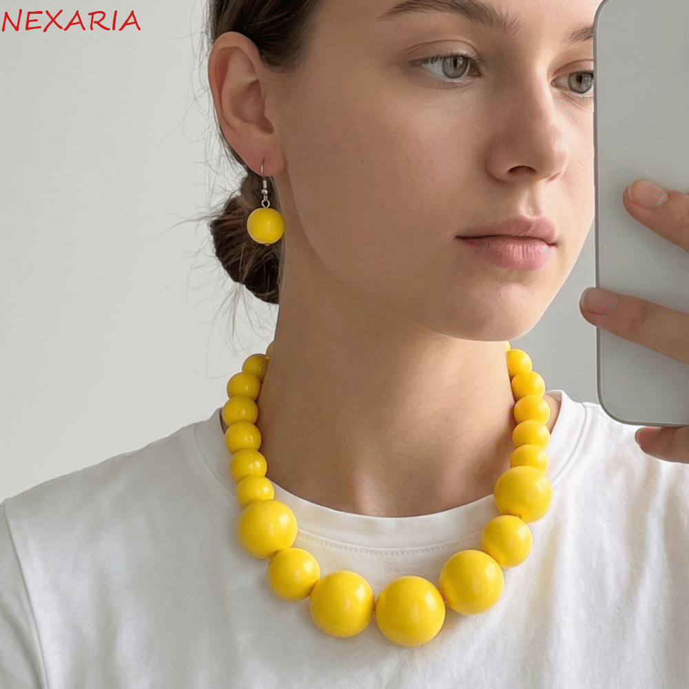 ถัดไป‌ 3 ชิ้น/เซ็ตสร้อยคอต่างหูชุดหลายสีชุดเครื่องประดับโอ้อวด, สไตล์เรียบง่ายไล่โทนสีขนาดจําลองมุกน้ําหนักเบาก้อนลูกปัดสร้อยคอทุกวันสวมใส่