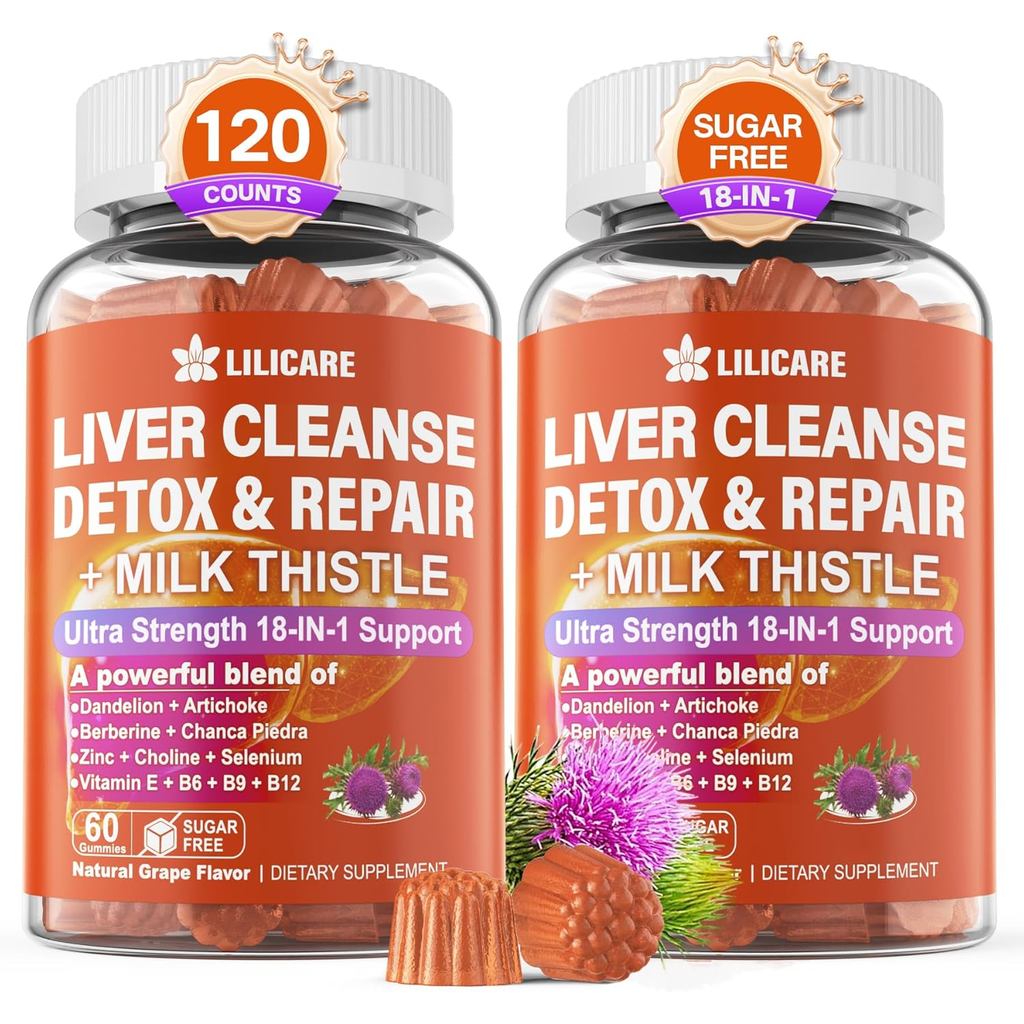 Milk Thistle Liver Detox Gummies, 18-IN-1 Liver Cleanse Detox & Repair Supplement with Berberine, Ch