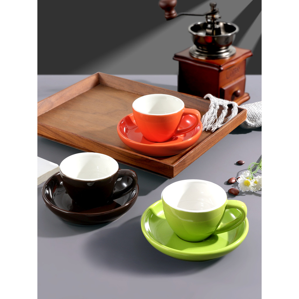 Espresso Cup Saucer Set Espresso Small Cup High-End Light Luxury Ceramic Espresso Cup หนา 75ml