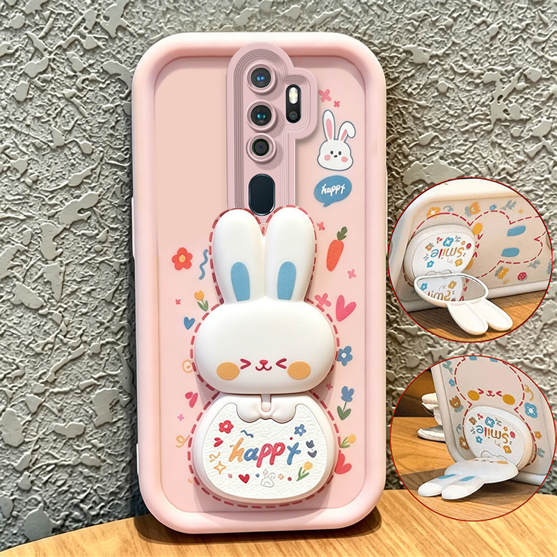 เคสสําหรับ OPPO A5 2020 a9 2020 เคสโทรศัพท์ Softcase ซิลิโคนกันกระแทกกระจกความงามใหม่พร้อมที่วาง 360° กระต่ายน่ารักหมุนได้ สีชมพู สําหรับเด็กผู้หญิง JTXCEZJ3