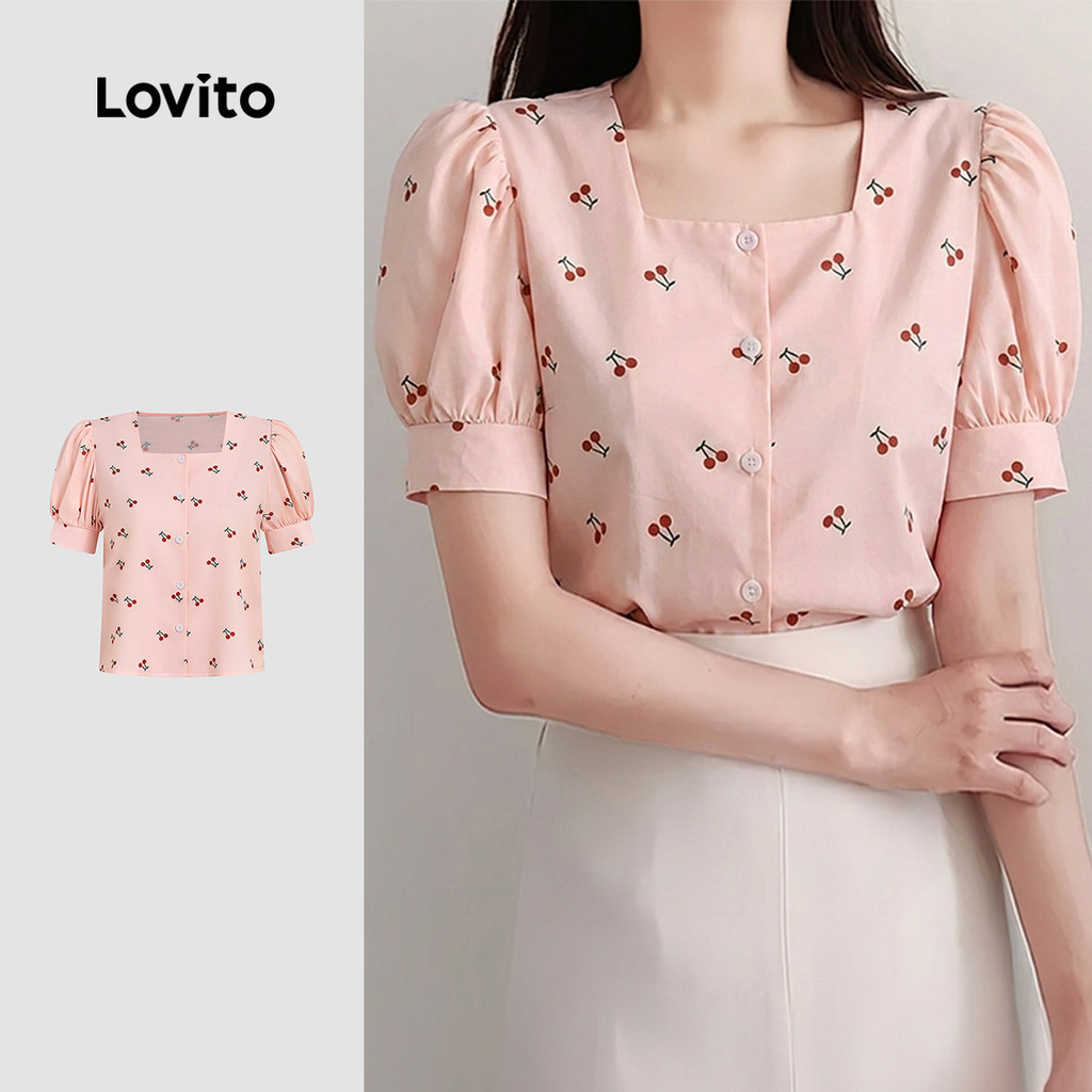 Lovito เสื้อเบลาส์สีชมพูแบบน่ารัก สําหรับผู้หญิง LK4AD182