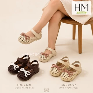 ใหม่ รองเท้าลำลองเด็ก รองเท้ารัดส้นเด็กหญิงลายสานโบว์หวาน สไตล์มินิมอล