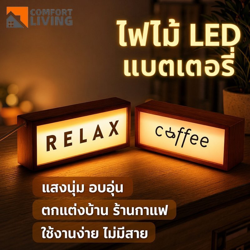 โคมไฟไม้ LED ใส่ถ่าน ไฟกลางคืน ป้ายไฟกาแฟ แต่งบ้าน คาเฟ่ บาร์ ห้องนอน สไตล์มินิมอล