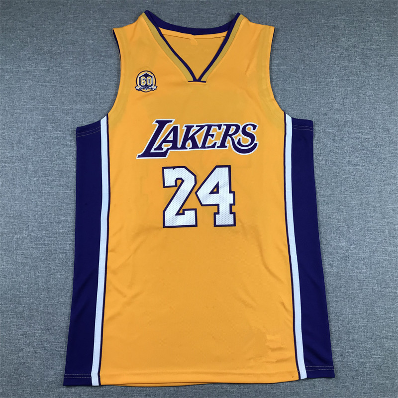 LAKERS 24 สีเหลือง Kobe V คอ 60th Anniversary ปัก BASKETBALL Uniform LAKERS BASKETBALL JERSEY