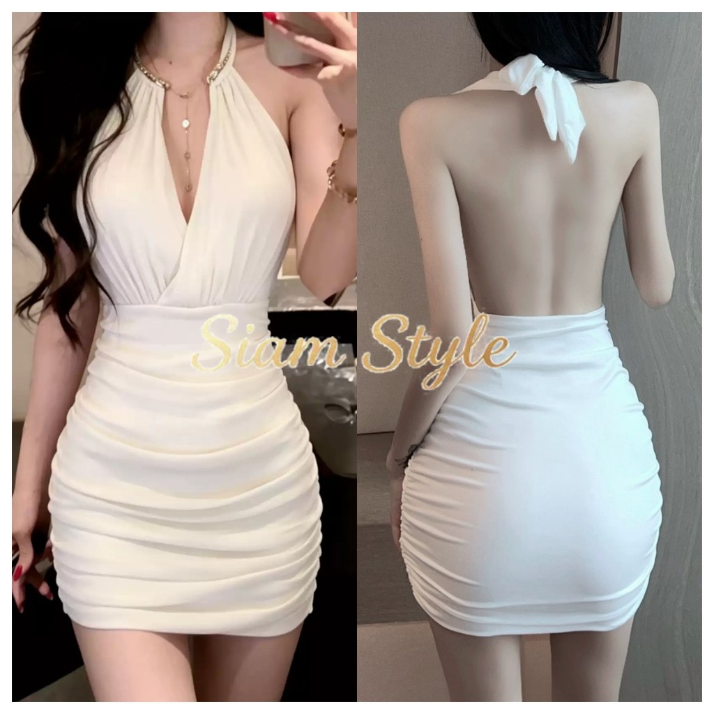 Siam Style🌸พร้อมส่ง🌸 เดรสมินิ เว้าหน้าอก+เว้าหลัง(เปิดหลัง) ทรงรัดรูป ไม่มีฟองน้ำ(ต้องใส่บราเอง) สวยเซ็กซี่ ใส่เดทFY2045