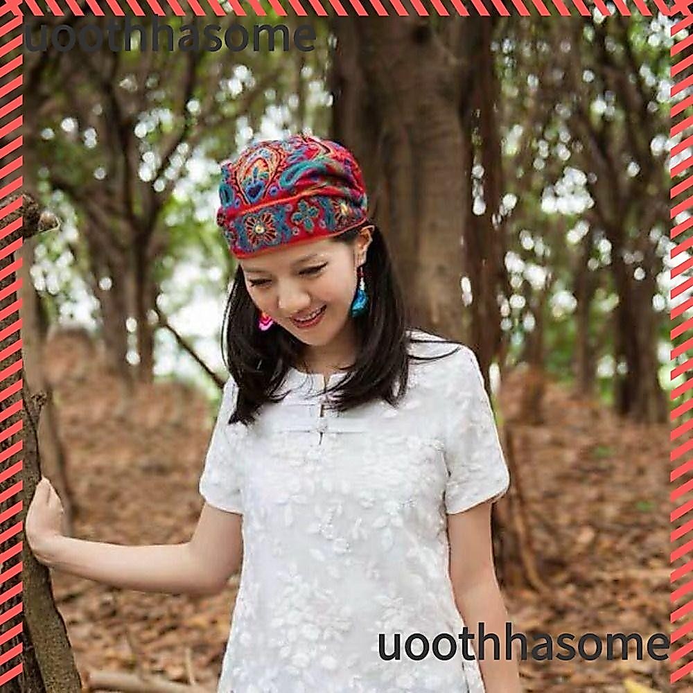 Uoothasome ดอกไม้ Bandanas, สไตล์เม็กซิกันชาติพันธุ์ Turban หมวก, แฟชั่นเย็บปักถักร้อย Vintage Breathable Headscarf สําหรับผู้หญิง
