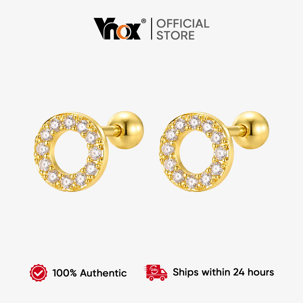 Vnox Gold Tone รอบตัดเพทายสตั๊ดต่างหู,เรียบง่าย Dainty เกลียวหู Studs สําหรับผู้หญิง,ของขวัญที่สมบูรณ์แบบสําหรับทุกวันแล