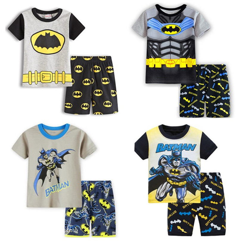 เด็ก Spiderman แขนสั้น Loungewear Boy Batman Superman ชุดเครื่องปรับอากาศชุดนอนชุด