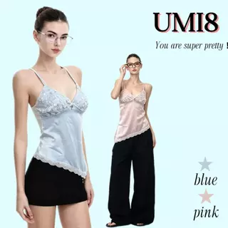 UMI8💝【ในสต็อก】💝 เสื้อสายเดี่ยวผ้าซาตินผูกเชือกด้านหลัง ประดับเลื่อม ดีไซน์เซ็กซี่ร้อนแรงรับซัมเมอร์ 2026